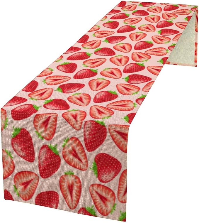Strawberry Table Runner, Spring Summer Fruit Birthday Party Decorations Dining Room Home Kitchen Table Decor 13 x 70In