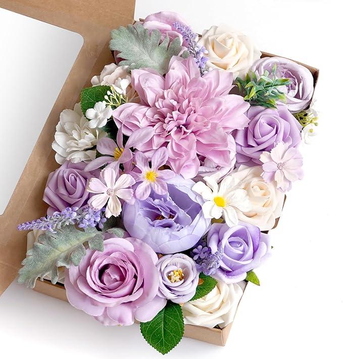Purple Artificial Flowers Combo Box Wedding Decor,Fake Flowers,Flowers for Decoration,Silk Flowers for Home Decor Indoor,Cake Flowers,Faux Flowers for Crafts