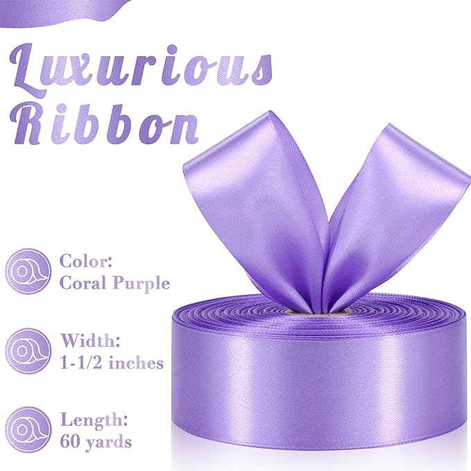 Lavender Ribbon 1-1/2 Inch, 60 Yards Lavender Light Purple Satin Ribbon for Gift Wrapping, Fabric Ribbon for Flower Bouquet Crafts Christmas Easter