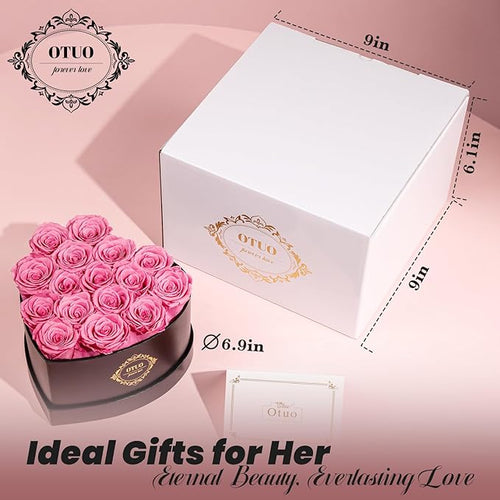 16 Preserved Roses in Heart-Shaped Box, Flowers for Delivery Prime Last up 2 Years, Real Forever Flowers for Wife, Girlfriend, Mother, Eternal Roses for Anniversary - Pink