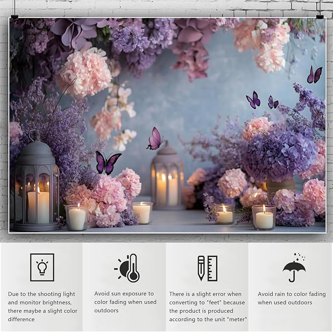 YongFoto Elegant Flower Wall Backdrop 7x5ft Floral Butterfly Candle Photography Background Baby Bridal Shower Wedding Girl Birthday Party Banner Room Decor Portrait Photoshoot Wallpaper Photo Booth