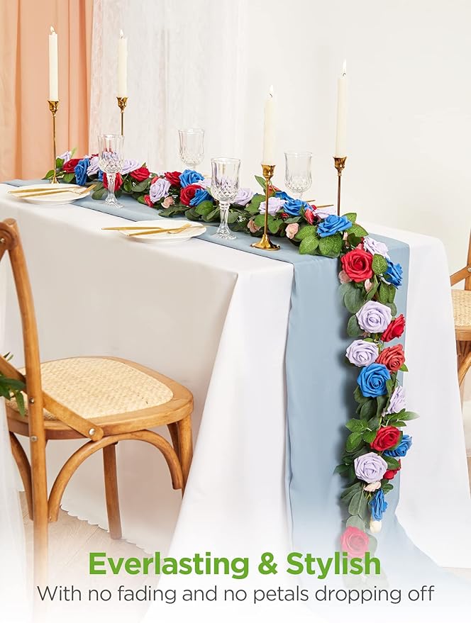 InnoGear Artificial Flowers, 50 Pcs Royal Blue Foam Fake Roses Bulk with Stems for Decoration Celebration DIY Wedding Bouquets Centerpieces Bridal Shower Party Christmas Tree