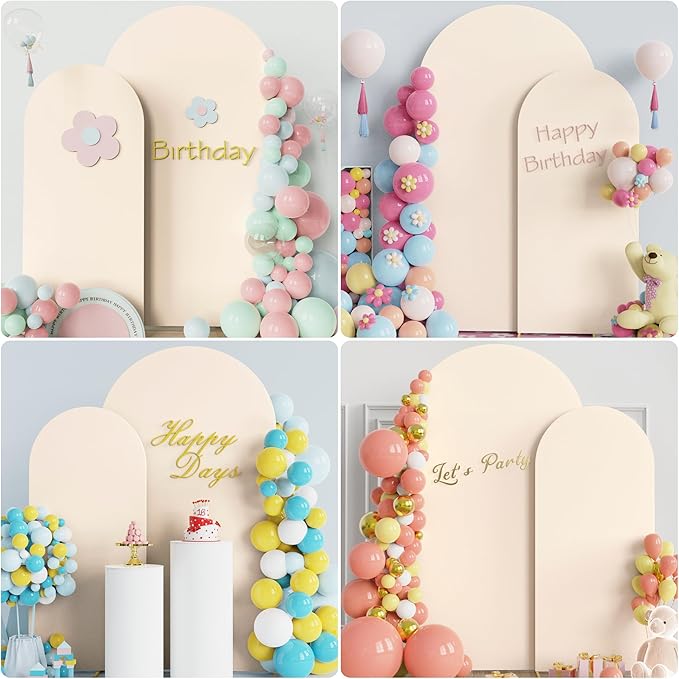 Putros Metal Arch Stand with Cover Set of 2 Beige Spandex Fitted Wedding Arch Cover and Round Top Chiara Backdrop Stand for Birthday Party Baby Shower Decoration 7.2FT, 6FT