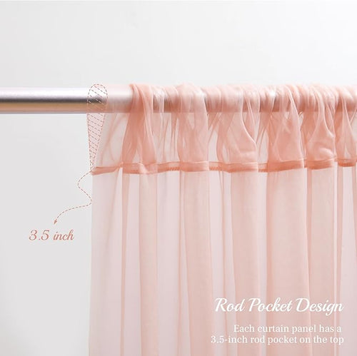10x8ft Peach Tulle Backdrop Curtain with Lights String for Parites, Sheer Backdrop Curtains for Wedding Baby Shower Birthday Party Photo Shoot Decorations