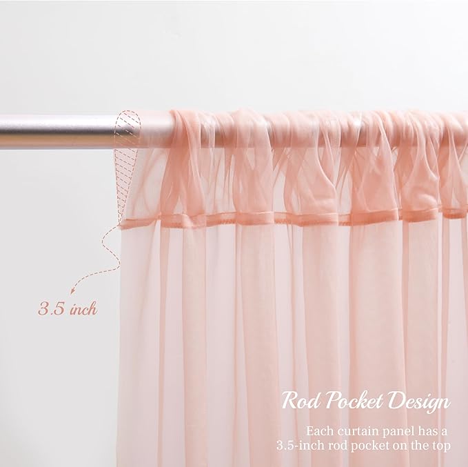 10x10ft Peach Tulle Backdrop Curtain for Parites, Sheer Backdrop Curtains for Wedding Baby Shower Birthday Party Photo Shoot Decorations