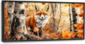 Large Fall Fox Wall Art for Living Room, Framed Oversized Autumn Forest Wall Decor Tree Maple Leaves Canvas Painting Modern Artwork for Living Room Bathroom Bedroom Office Dining Room 60"x30"