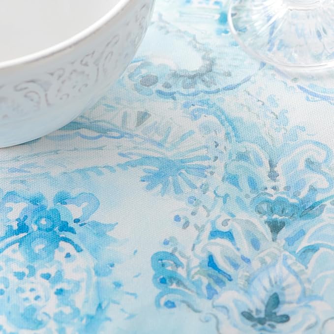 Maison d' Hermine Tablerunner 100% Combed Cotton Premium 14.50 Inch x 108 Inch Decorative Table Runner Table Runners, Dining, Buffet Party & Wedding, Paisley Blues (Double Layer)