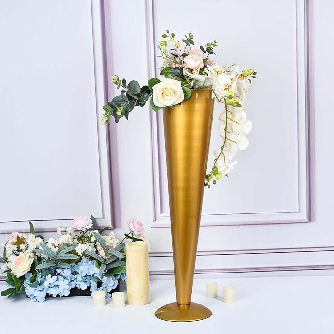 Efavormart 28" Tall Brushed Gold Metal Trumpet Flower Vase Wedding Centerpiece