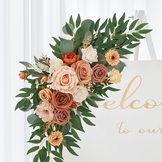 Ting's time Wedding Arch Flower Kit of 2 for Wedding Party Welcome Sign Floral Swag Decoration Reception Backdrop Floral Decor, Wedding Arch Flower, Party Flower Decoration（Terracotta & Champagne）