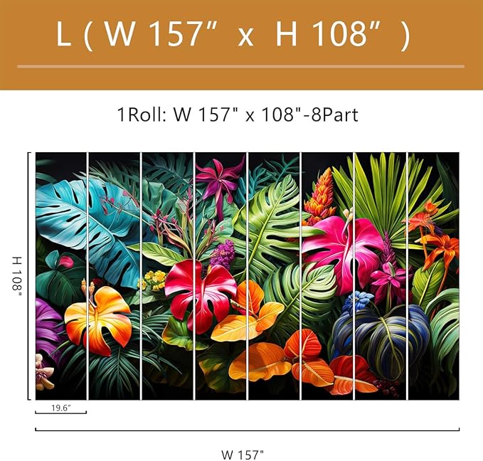 Tropical Jungle Wallpaper Peel and Stick Colorful Botanical Leaf Self Adhesive Wall Mural for Living Room Bedroom 157"x108"
