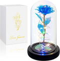 Childom Christmas Rose Gifts for Women,Birthday Gifts for Women Mom Christmas,Flowers for Delivery Prime,Blue Light Up Rose in A Glass Dome,Anniversary Flowers Gift for Her Grandma Valentines Day