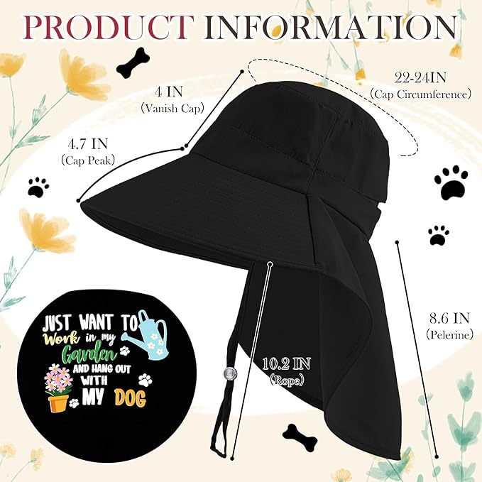 Garden Hats for Women Gardener Gifts Sun Protection Wide Brim Embroidered Hat with Neck Flap for Christmas Birthday