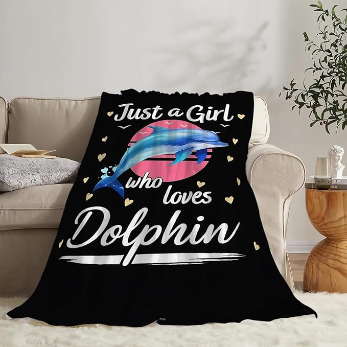 Dolphin Blanket for Girls Ocean Throw Blanket Sea Animal Soft Cozy Fleece Fuzzy Stuffed Plush Flannel Gifts for Women Kids Adults 40''x50''