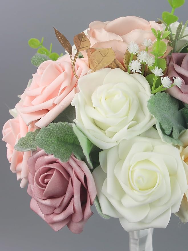 Rinlong 1Pc Dusty Pink Bridesmaids Bouquet Artificial Wedding Bouquets for Bridesmaid Silk Bouquet for Homecoming Prom