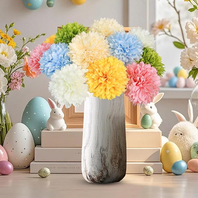 Tinsow 12 pcs Artificial Flowers Easter Faux Ball Chrysanthemum Bouquet Flowers Wedding Bouquet for Spring Home Garden Party Wedding Decoration (Mixed Color)