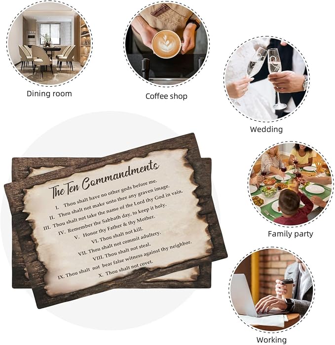 10 Commandments Placemats Set of 6, Ten Commandments Place Mats Washable Double-Sided Table Mats for Kitchen Dining Room Home Party Indoor 6 PCS 12x18 Inch