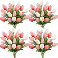 Janinka 60pcs Artificial Tulip Flowers Fake PU Tulips Faux Latex Bouquet Flower Centerpieces Arrangement Floral for Mother Day Wedding Spring Decorations (Dark Pink,Light Pink,White)