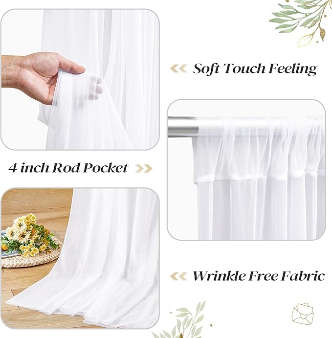 30ft x 10ft White Backdrop Curtain with Lights for Parties, Sheer Wedding Photo Backgrounds Tulle Drapes for Baby Shower Birthday Party Decorations Backdrop for Photography