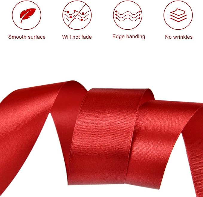 1-1/2 Inches 100 Yards Red Satin Ribbon, Solid Fabric Ribbon Roll for Flower Bouquets, Gift Wrapping, Wedding, Christmas, Handmade Crafts