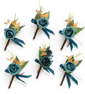 Ling's moment Boutonniere for Men, 6pcs Groom Groomsmen Boutonniere, Artificial Flowers for Wedding Decor/Prom/Homecoming, etc.Dark Teal Burnt Orange