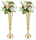 Set of 2 Tall Gold Vases for Centerpieces, 21.9" Metal Trumpet Flower Stand for Wedding Party Dinner Table Decor, Anniversary Celebration Gold Vase Centerpieces for Table