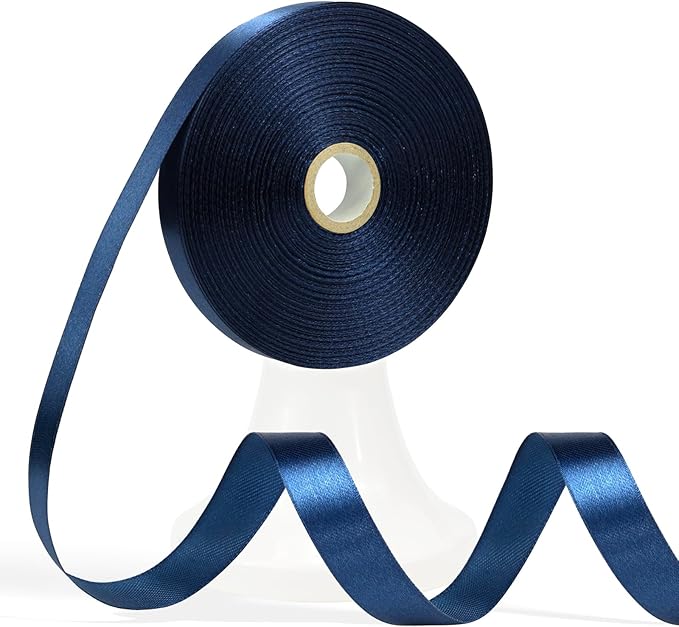 60 Yards Navy Blue Ribbon 5/8 Inch, Dark Blue Satin Ribbon for Gift Wrapping, Crafts, Flower Bouquet, Wedding, Baby Shower, Festival, Christmas, Halloween