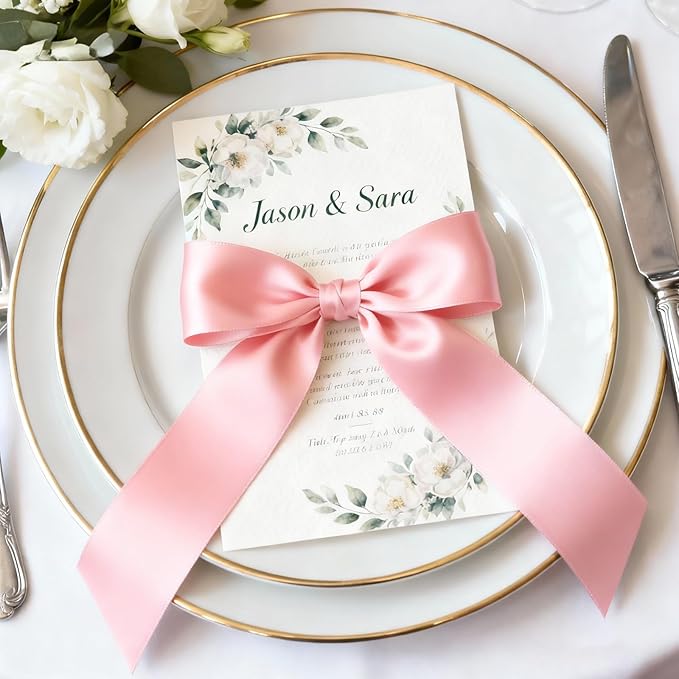 1-1/2" x 100 Yards Satin Ribbon - Wide Silk Rose Gold Ribbon with Spool - Ideal for Gift Wrapping, Floral Bouquets, Crafts, Wedding Party Decorations, Christmas and Sewing Projects