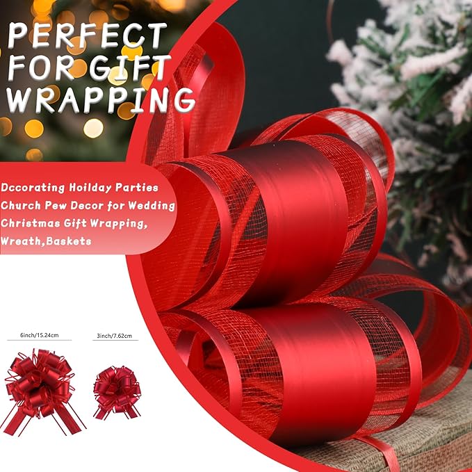40 Pieces 6 Inches and 3 Inches Pull Bow Wrapping Pull Bow Ribbon Pull Bows for Wedding Baskets,Large Bows for Presents. (Red)