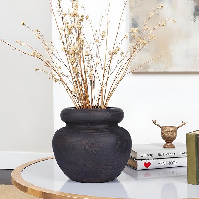 Large Rustic Vase,Minimalist Vintage Decorative Farmhouse Floor Flower Vase for Home Decor,Living Room,Shelf Decor,Enterway,Wedding,Dining Table Centerpiece Decoration,Antique Wabi-Sabi Decor (Brown)