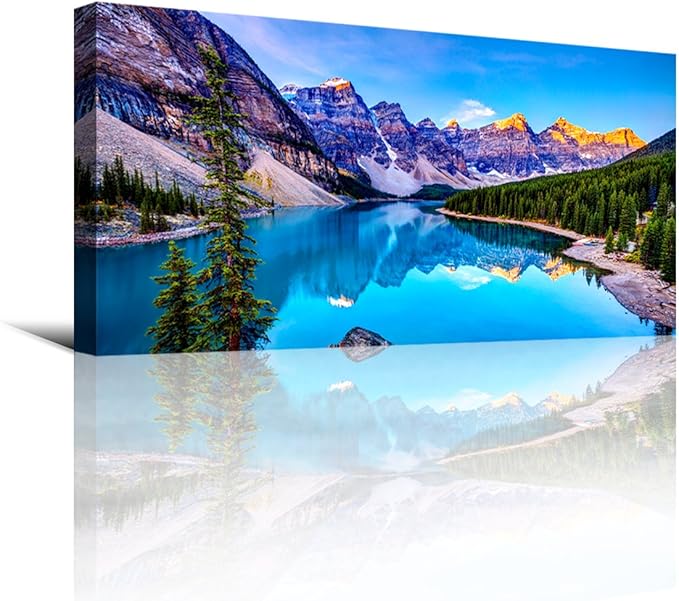 Wall Art Lake Mountain Landscape Picture Print Canvas Wall Art for Living Room Bedroom, Modern Giclee Artwork Home Decor Stretched and Framed Ready to Hang, Waterproof Artwork -28x57inches