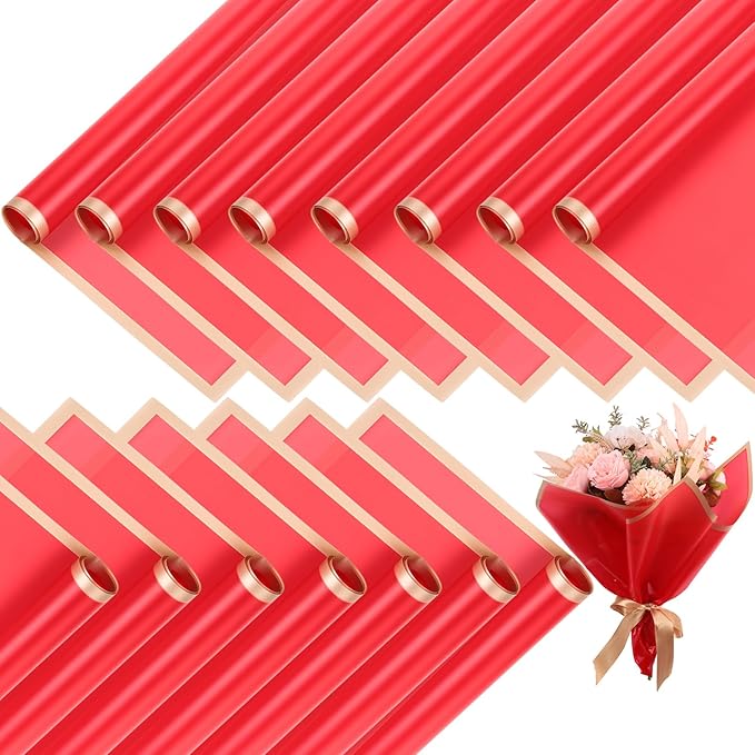 Yahenda 420 Sheet Flower Wrapping Papers Flower Bouquet Paper with Gold Edge Korean Style Bouquet Wrapping for Floral Supplies Wedding Anniversary DIY Gifts, 23 x 23 Inch(Red)