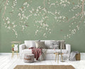 Cliouar-Decor Beautiful Wallpaper Birds and Flower Green Background Peel and Stick 160" x 114"