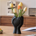 8" Heart Hand Black Ceramic Vase - Unique Modern Aesthetic Flowers Vase for Living Room Bedroom Office Kitchen Table Centerpiece or Shelf Decor-Gifts for Wedding Bridal Shower Women Mom (Black)