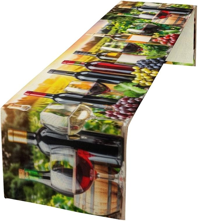 Red Wine Retro Table Runner, Table Dresser Runner, Kitchen Dining Table Runners for Indoor Outdoor Holiday Decor 13x70 in