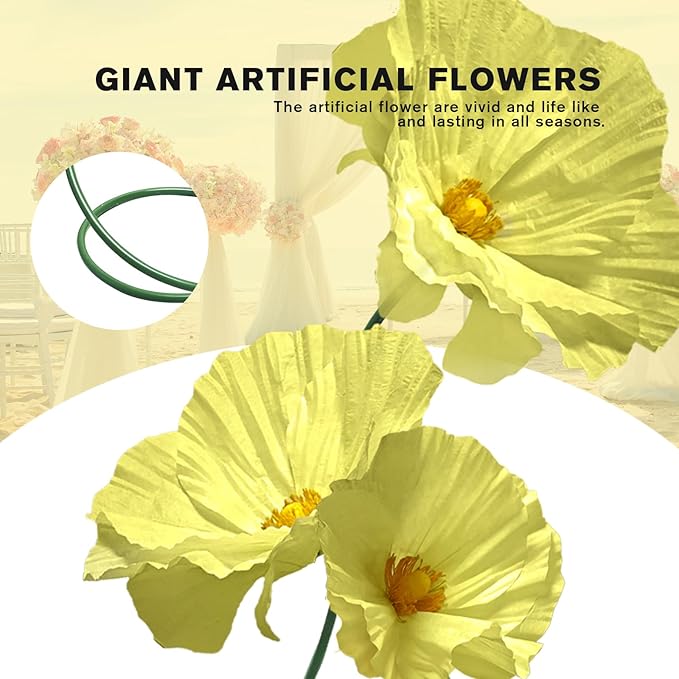 Large Handcrafted Paper Flowers Decoration - Artificial Flower Birthday Party Decorations, Wedding Decoration for Reception for Nursery Wall/Baby Shower Archway Decor 3 Pack (Yellow)