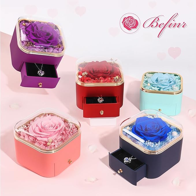 Beferr Christmas Day Rose Gifts for Mom Women Birthday Gifts Preserved Real Rose with Necklace Eternal Roses Forever Flowers for Delivery Prime Thanksgiving Flower Gifts for Grandma Wife Daughter Sister