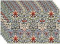 Vintage Flower Placemats Set of 6, William Morris Retro Boho Botanical Plant Place Mats, Heat Resistant Non Slip Cotton Linen Dining Table Mats for Home Kitchen Party 18x12 Inch