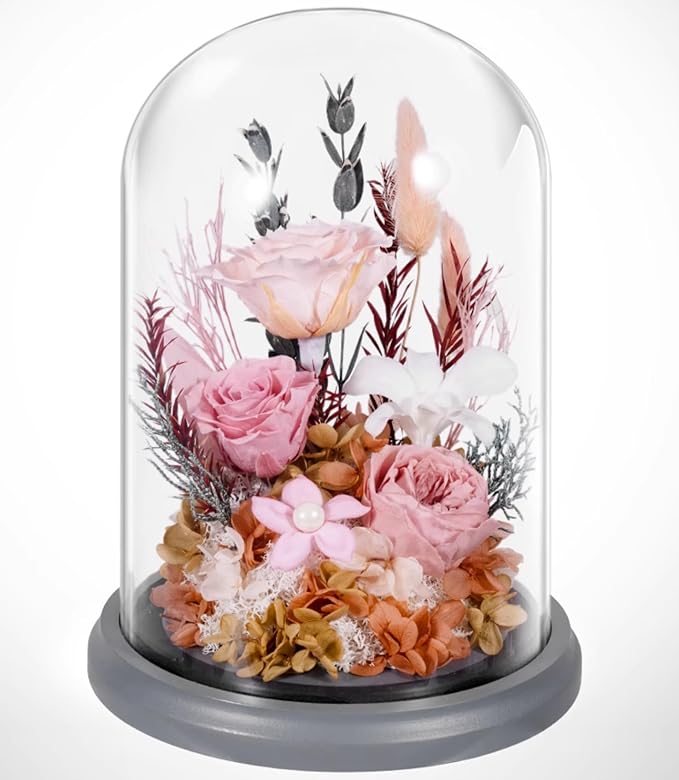 JoyFlower Preserved Flowers for Delivery, Preserved Roses Gifts for Women Her, Long-Lasting Real Flowers in Glass Dome, Unique Birthday Gifts for Girlfriend Mom Wife(Pink Roses)