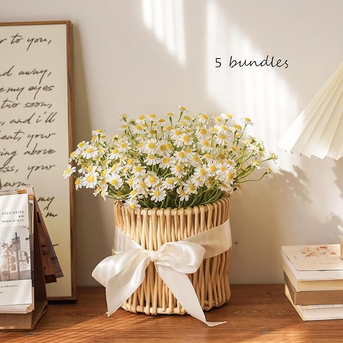 Small White Daisy Flowers Artificial,2 Bouquet/12Pcs 10 Inch Fake Daisies,Spring Wild Flower for Party Decor (Vase Not Inclouded)