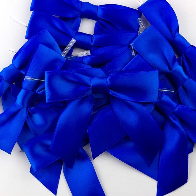 7Rainbows 30pcs Boutique 3.5" Blue Satin Ribbon Twist Tie Bows for Tying Up Packages Gift Wrapping