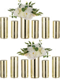 Glass Cylinder Vases Set of 12, Hewory Glittery Gold Vase for Centerpieces, Glass Hurricane Candle Holders for Pillar Floating Candle, Tall Round Vase for Wedding Anniversary Events Home Table Decor