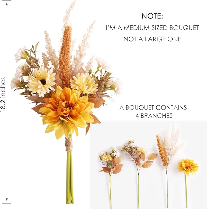 Fake Flower Bouquet, Faux Flower Arrangement for Decorating Kitchens, Bedrooms, Bathrooms, Realistic Artificial Flowers Made of Silk & Plastic, Floral Decoration with Dahlia & Small Blossoms