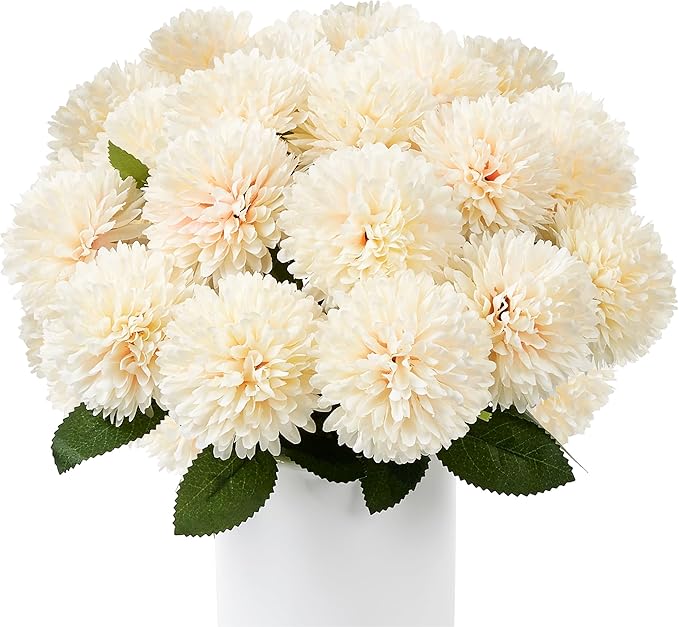 SITUMEIZI 12 Pcs Champagne Artificial Chrysanthemums Flowers Ball Flower Fake Mums Silk for Wedding Home Kitchen Decoration Floral Arrangement