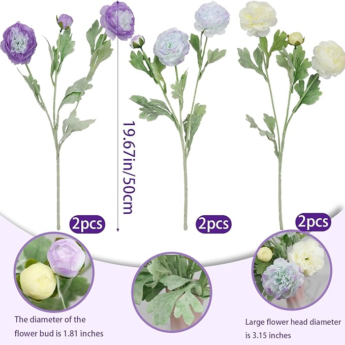 6 Pcs Artificial Flowers Silk Peony Rose Single Stem Artificial Flowers Faux Peony Bouquet Floral Arrangements Bundle Fake Flowers Bulk for Table Centerpiece Wedding Farmhouse Home