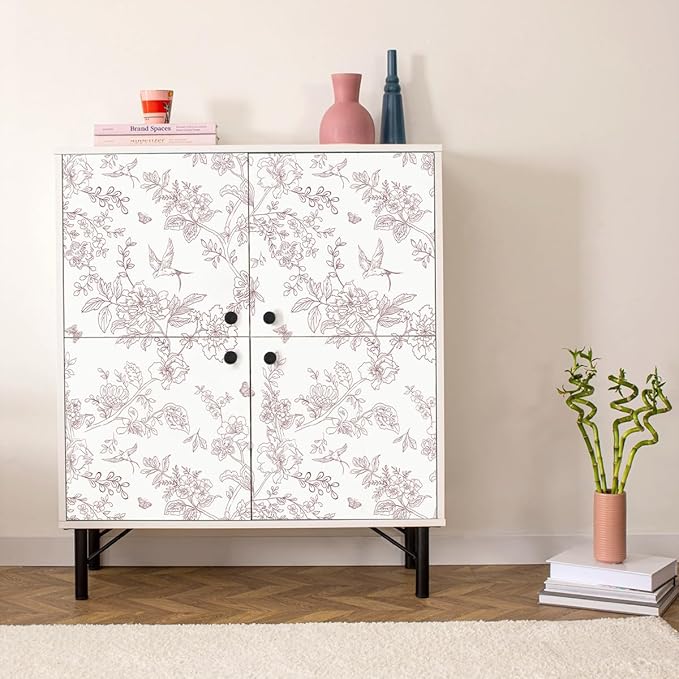 Red and White Floral Peel and Stick Wallpaper 16.9"x196.8" Vintage Floral Contact Paper Peel and Stick Bird Flower Wallpaper Self Adhesive Removable Wall Paper for Cabinets Bathroom Decorative