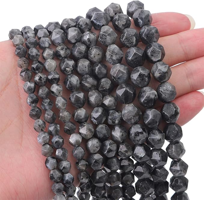 Faceted Natural Black Spectrolite Stone Round Beads 8mm 36cm/Strand for Jewelry Making