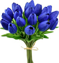 Mandy's Artificial Tulips 20 Stems Royal Blue PU Faux Flowers for Thanksgiving and Christmas Decorations Wedding Home Decor 13.5 Inch