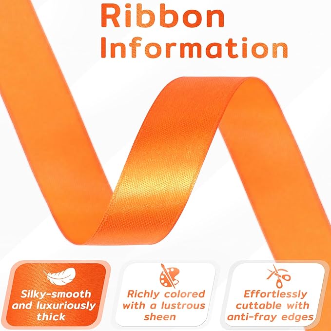60 Yards Orange Satin Ribbon 7/8 Inch, Solid Polyester Fabric Ribbon for Gift Wrapping, Crafts, Flower Bouquet, Wedding, Baby Shower, Festival, Christmas, Halloween