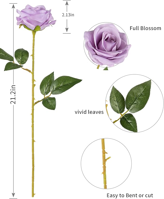 DuHouse 10pcs Silk Roses Artificial Flowers Fake Rose for Arrangement Wedding Party Home Decoration (Lilac)