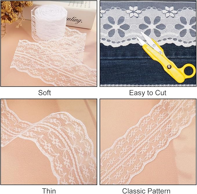 80 Yards White Lace Trim Ribbon,8 Rolls Crochet Sewing Assorted Patterns Vintage Floral Lace Ribbons for Sewing DIY,Gift Wrap,Scrapbooking, Bridal Shower Wedding Decor, 10 Yards Each Roll